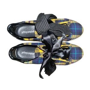 Jeffrey Campbells Pabst Low Sneakers 8 1/2 Blue Yellow Green Plaid Checkered